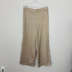 Max Studio Khaki Wide Leg Stretch Trousers Womens Size XL